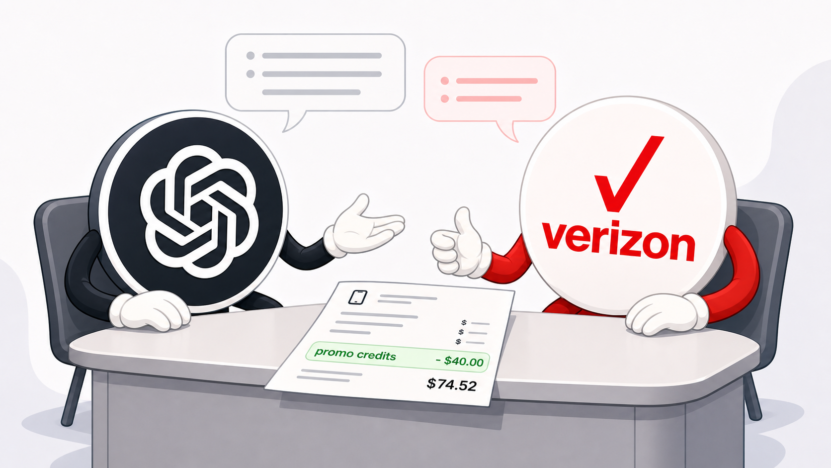 Codex and Verizon at a negotiating table over a bill with promo credits